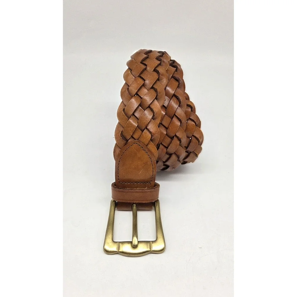 Vtg. Eddie Bauer Braided Belt Wms M Brown Leather Solid Brass Buckle 26-28 Waist